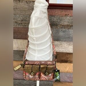 NWT-Sharif Studio boho Shoulder Bag Brown Pockets Paisley